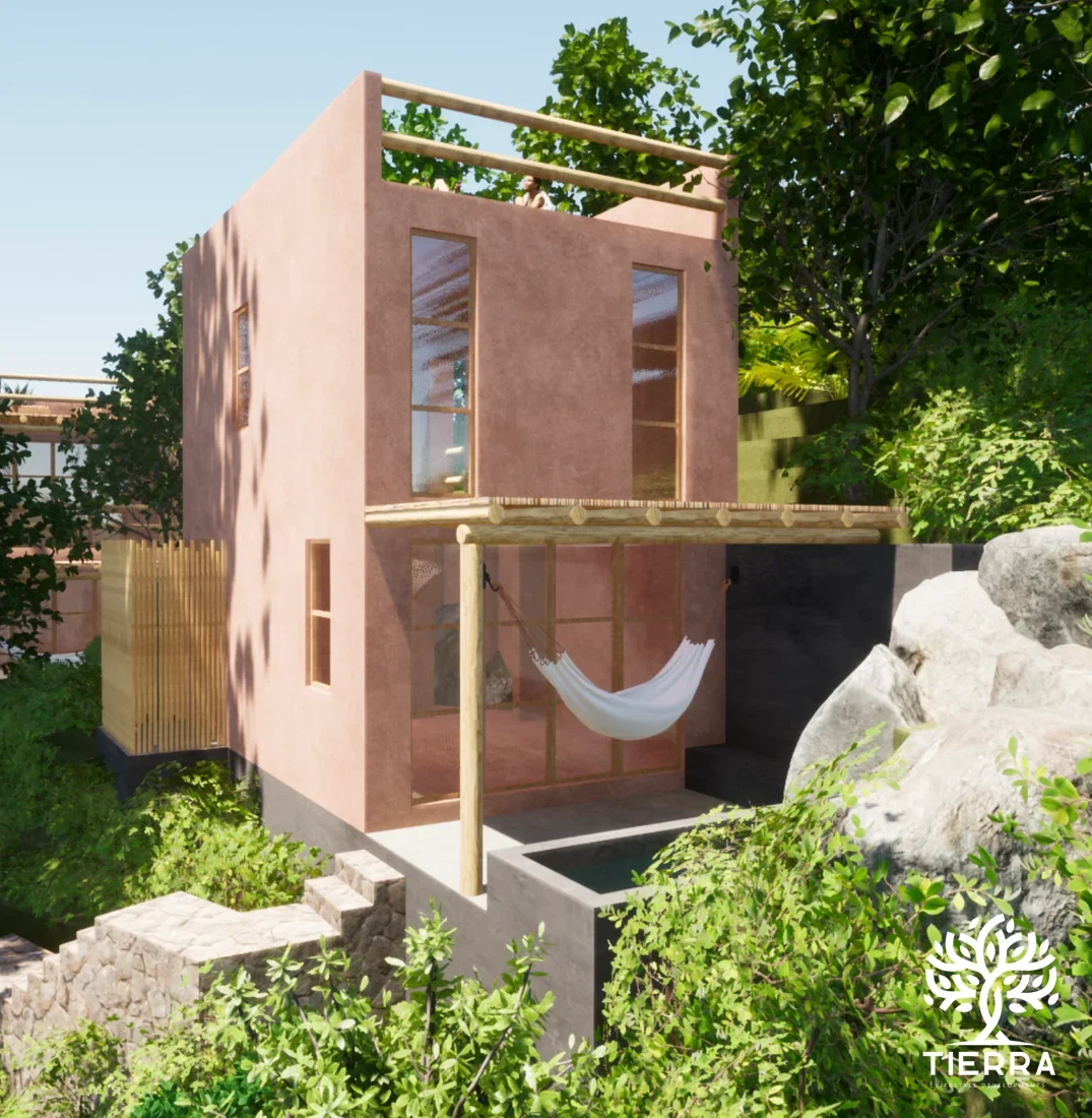 Terraza con hamaca (render)
